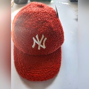 Warm Orange Fuzzy Knit Yankee Knit Baseball Cap